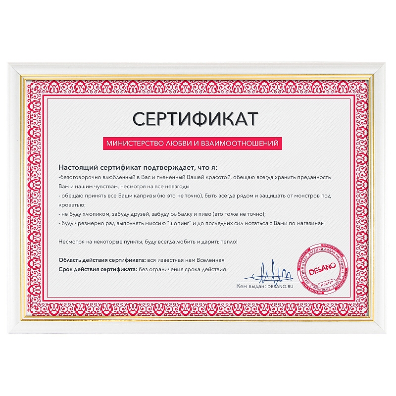 Сертификат от министерства любви и взаимоотношений #1