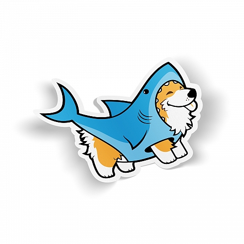 Стикер «Корги в костюме акулы»