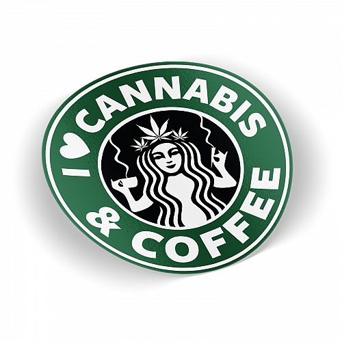 Стикер I Love Canabis & Coffee
