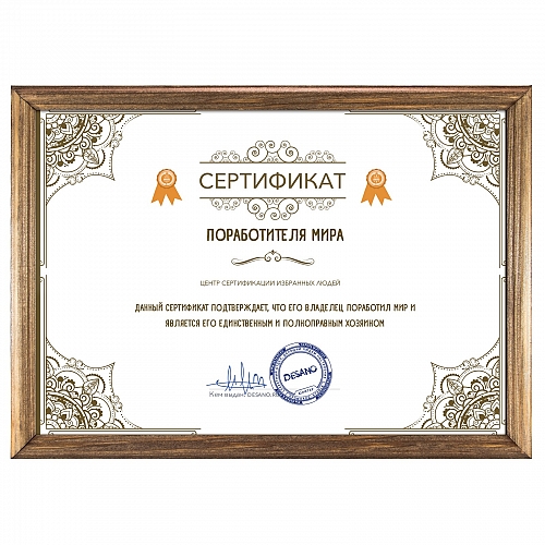 Сертификат поработителя мира