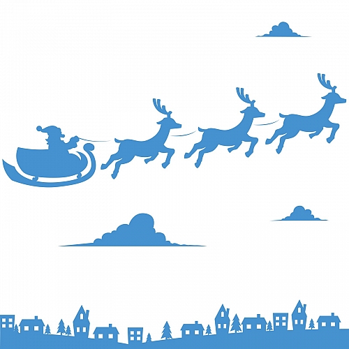 Наклейка на стену «Дед мороз с санями»