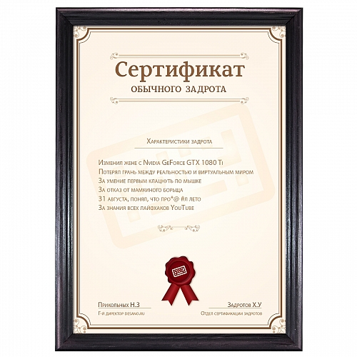 Сертификат обычного задрота
