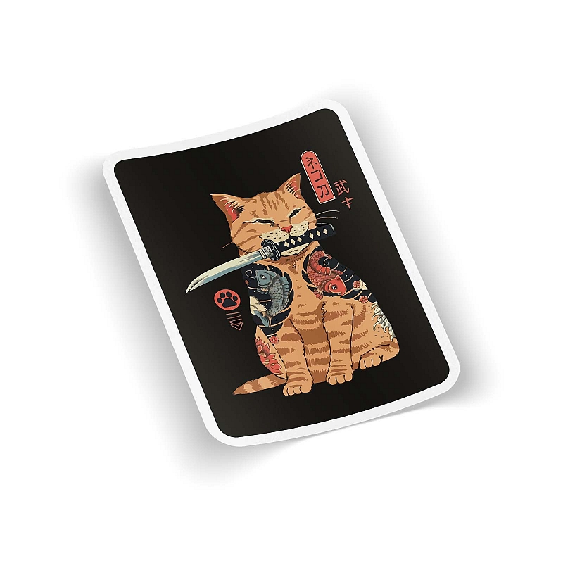 Стикер Кот с катаной - # 1 Стикер Кот с катаной #1