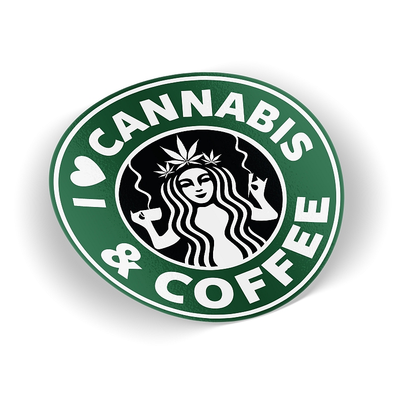 Стикер I Love Canabis & Coffee - # 1 Стикер I Love Canabis & Coffee #1