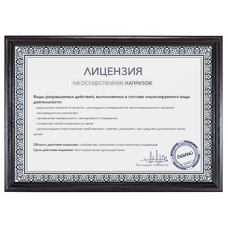 Лицензия на осуществление капризов - # 1 Лицензия на осуществление капризов #1