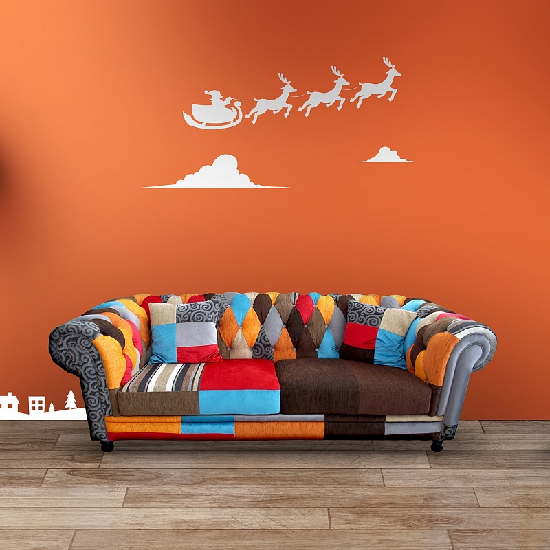 Наклейка на стену «Дед мороз с санями» - # 2 Наклейка на стену «Дед мороз с санями» #2