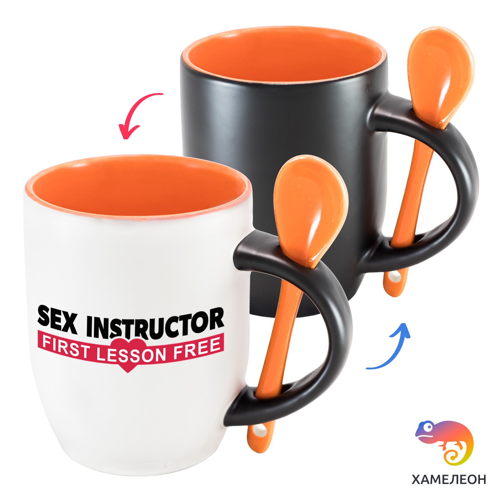 Купить кружку хамелеон Sex Instructor - first lesson is free с ложкой